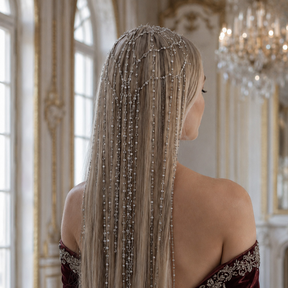 Women Accessories Dropshipping - Basamaklı Şelale Püsküllü Baş Zinciri Gelin