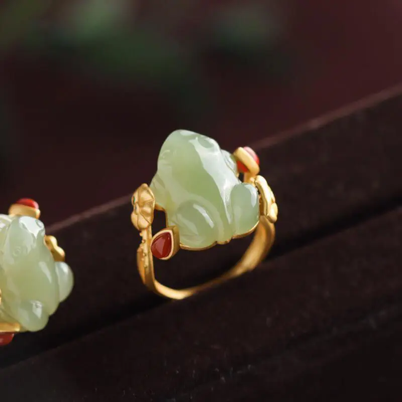 Women'S Accessories Jewelry - Yeşil yeşim kurbağa yüzük Charms doğal