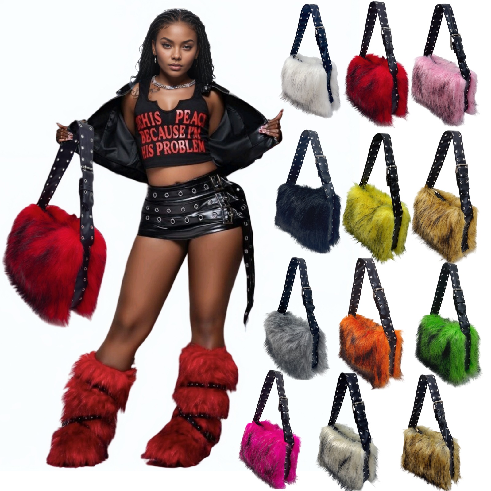 Women'S Y2K Accessories - Y2K tilki suni kürk kadın çantası
