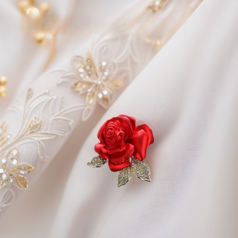 Brooch Pin Gold - Güzel Gül Çiçek Broşlar Parlak Yapay