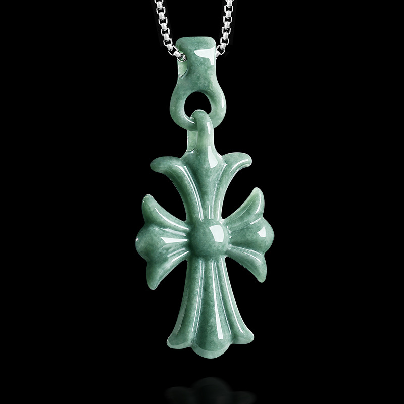 Women'S Accessories Jewelry - Doğal Birman Yeşim Taşı Haç Kolye