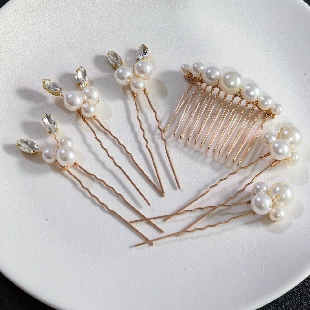 Women'S Accessories H&M - İnci Kristal Saç Tokası Tarak Seti