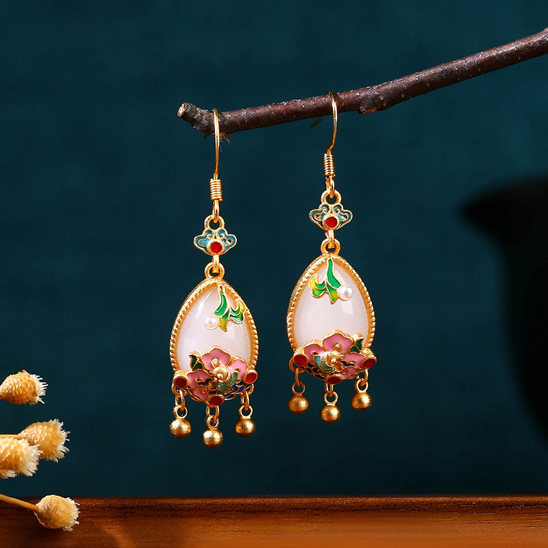 Women'S Accessories Jewelry - Doğal Yeşim Çiçek Küpe Charm Muska