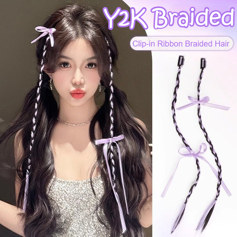 Women'S Y2K Accessories - 2/4 Adet Kurdele Fiyonklu Örgü Saç