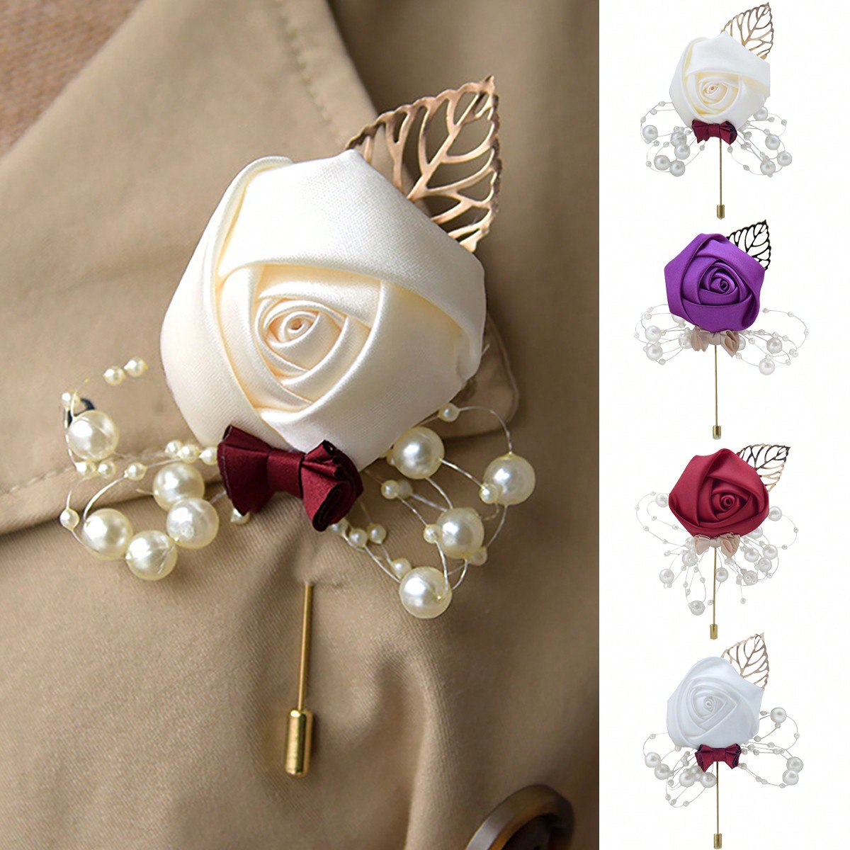 Brooch Pin Gold - 1 Adet Düğün Damat Erkek Gül