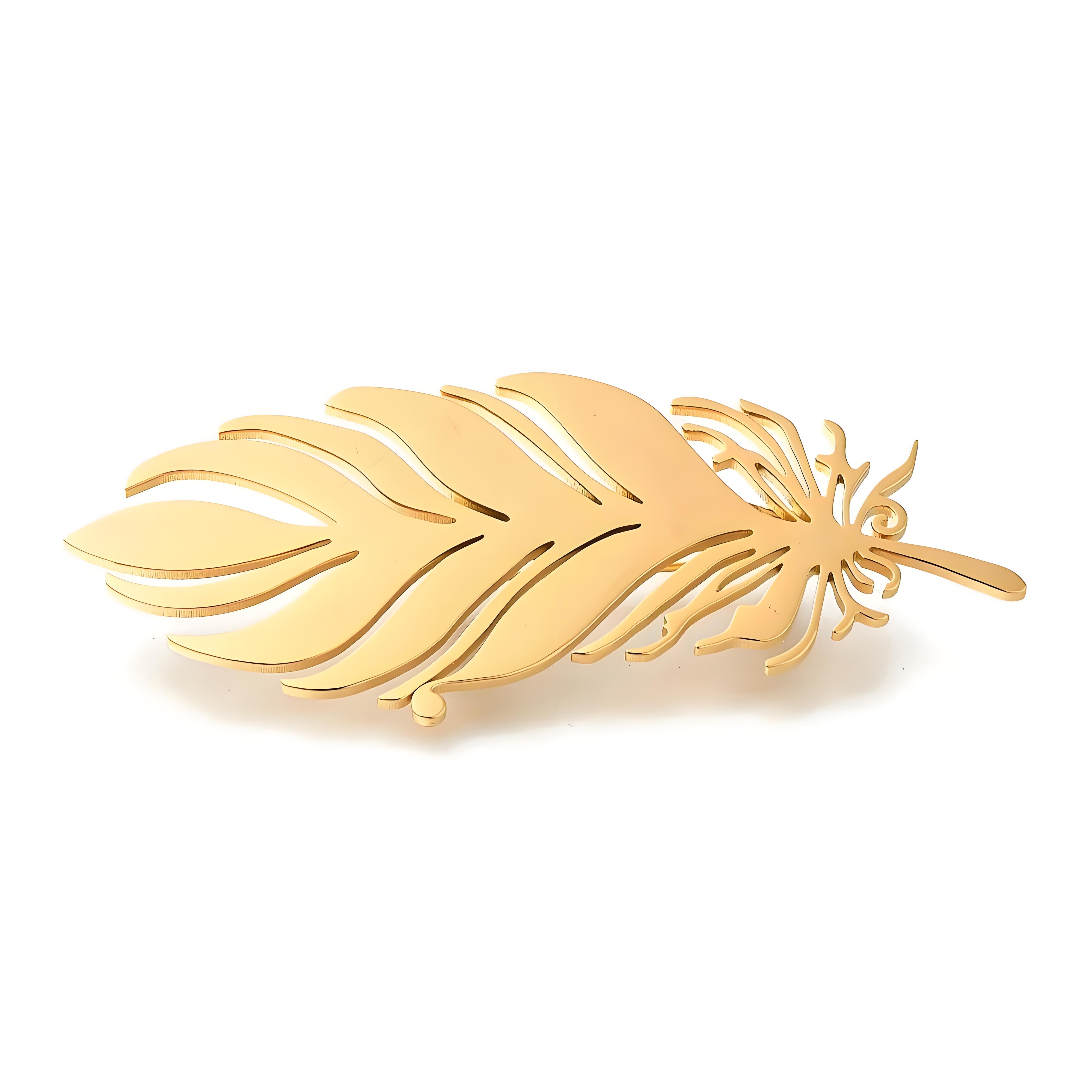 Brooch Pin Gold - Altın Kaplama Tüy Broş, Zarif Oymalı